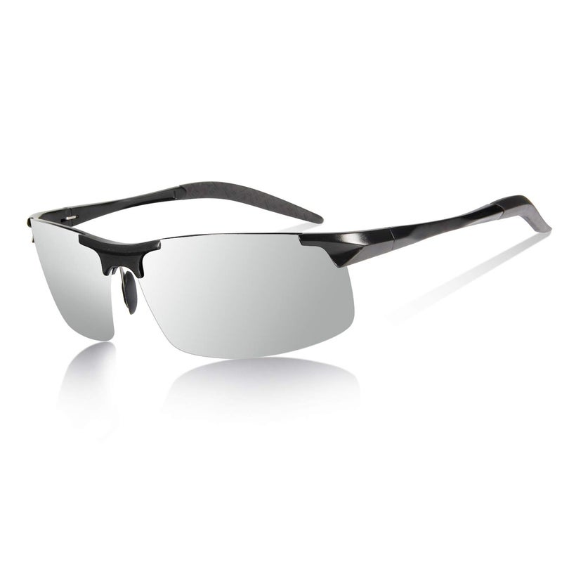 YIMI Polarized Photochromic Driving Sunglasses For Men Aluminum Half Frame Sports Sun Glasses (Black frame/photochromic black lens) - Image 1